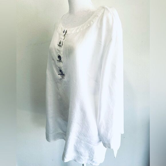 JM collection 100% linen shirt white tunic summer beach resort vacation women 18 - Picture 5 of 8